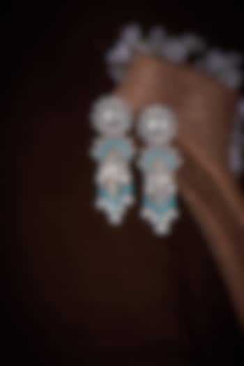 Silver Finish Turquoise Stone Dangler Earrings In Sterling Silver by Akarsaka 92.5 Silver