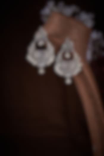 Ruby Stone Chandbali Earrings In Sterling Silver by Akarsaka 92.5 Silver