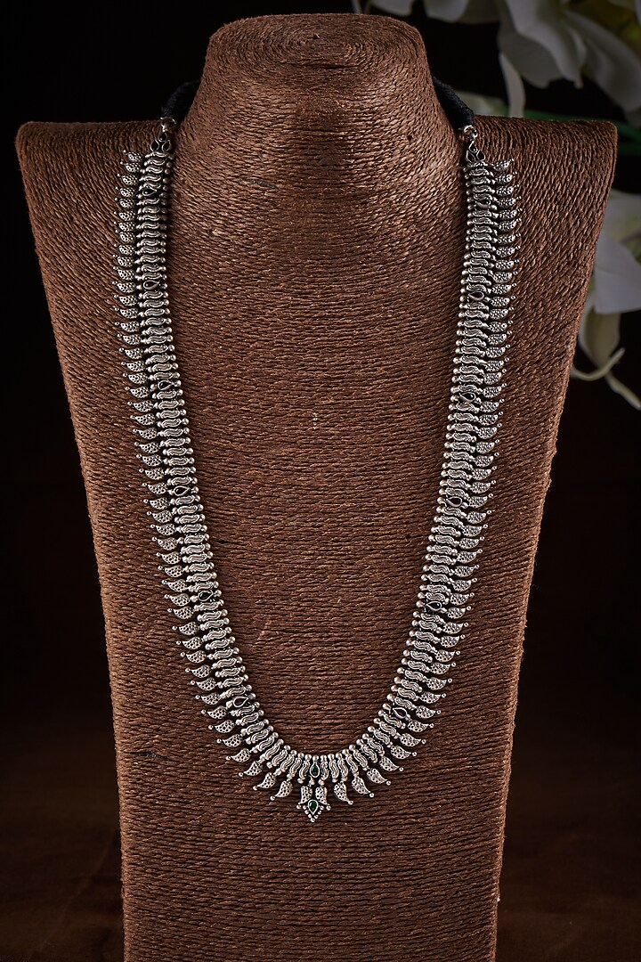 Silver Finish Synthetic Stone Long Necklace In Sterling Silver by Akarsaka 92.5 Silver at Pernia's Pop Up Shop