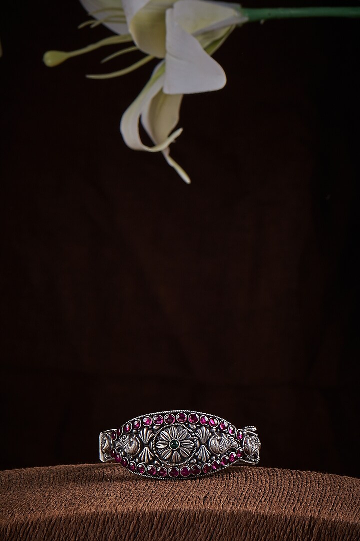 Ruby Openable Kada In Sterling Silver by Akarsaka 92.5 Silver at Pernia's Pop Up Shop