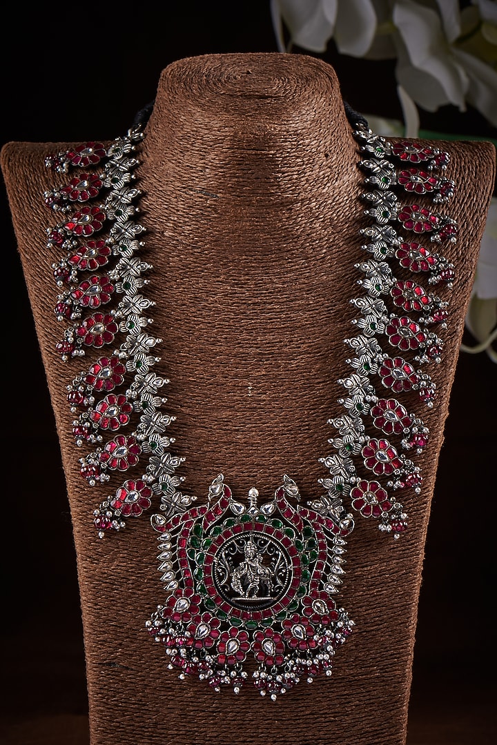 Ruby Long Temple Necklace In Sterling Silver by Akarsaka 92.5 Silver at Pernia's Pop Up Shop