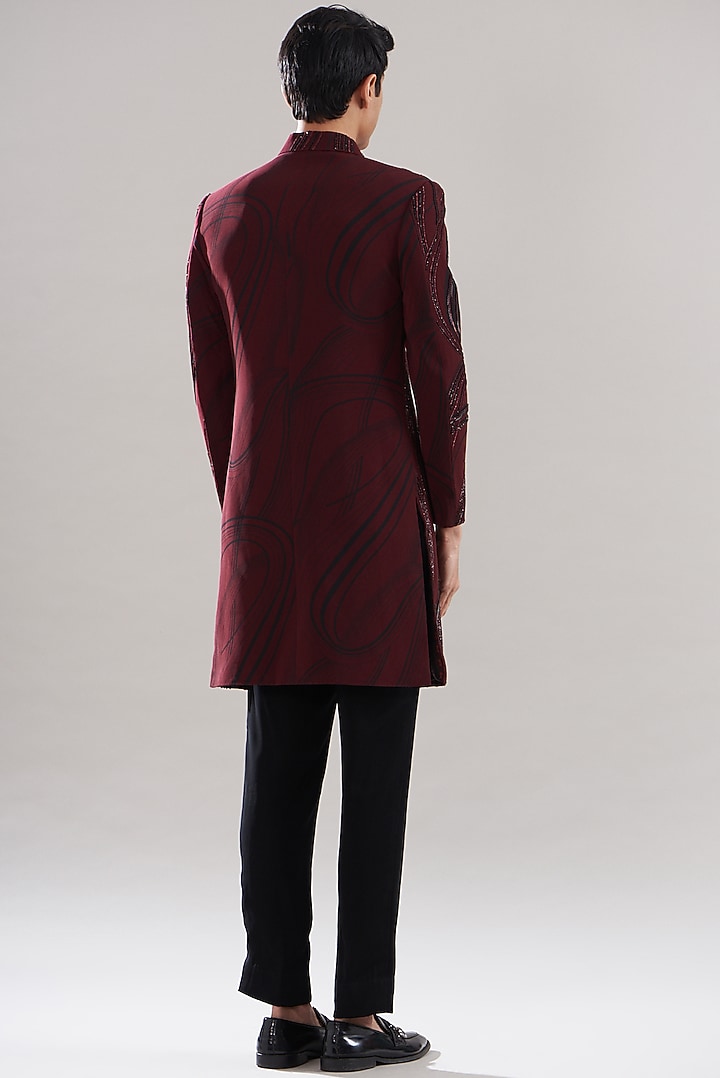 Wine Japanese Mix Polyester Embroidered Wedding Indowestern Set by Attire by kunal & Sid j at Pernia's Pop Up Shop