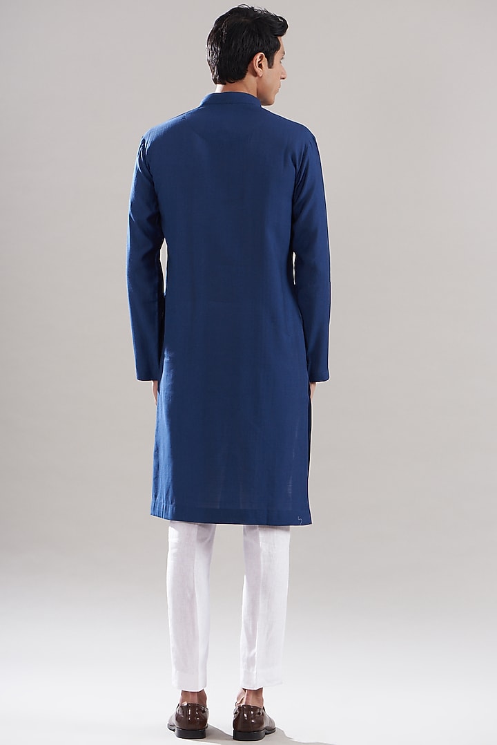 Dark Blue Cotton silk Embroidered Kurta Set by Attire by kunal & Sid j at Pernia's Pop Up Shop