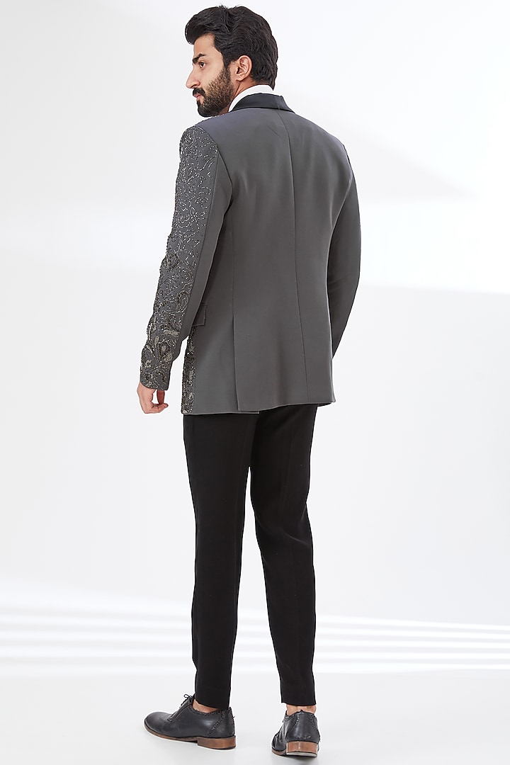 Grey Embroidered Blazer Set by attire by kunal & Sid j at Pernia's Pop Up Shop