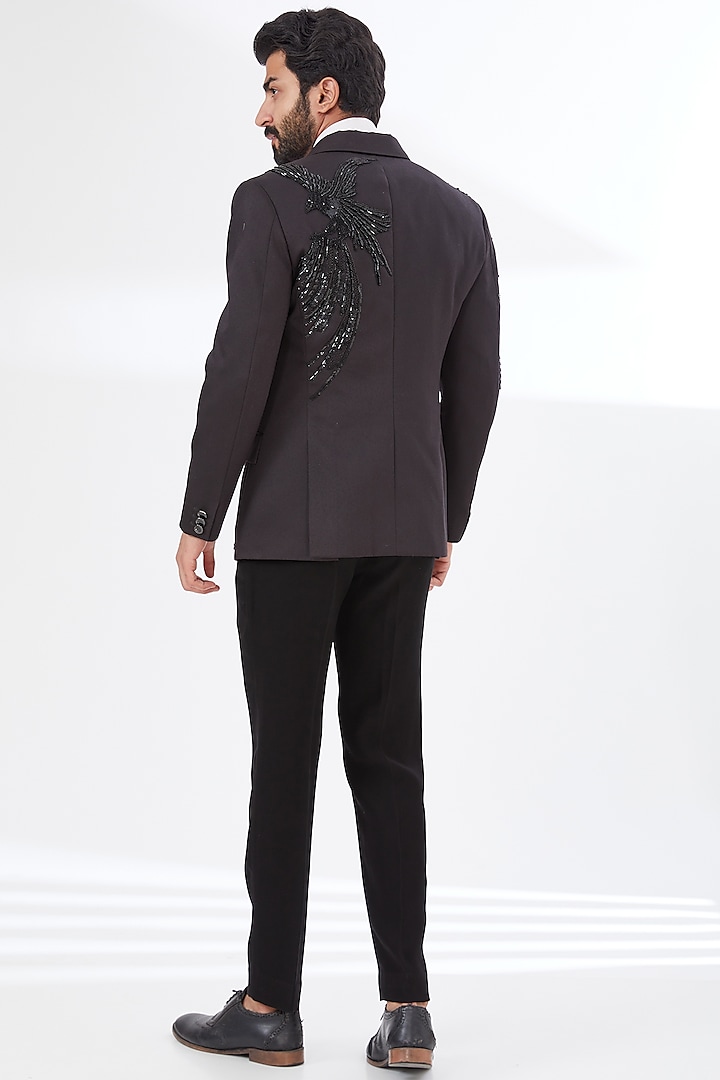 Black Minimal Embroidered Blazer Set – Curato
