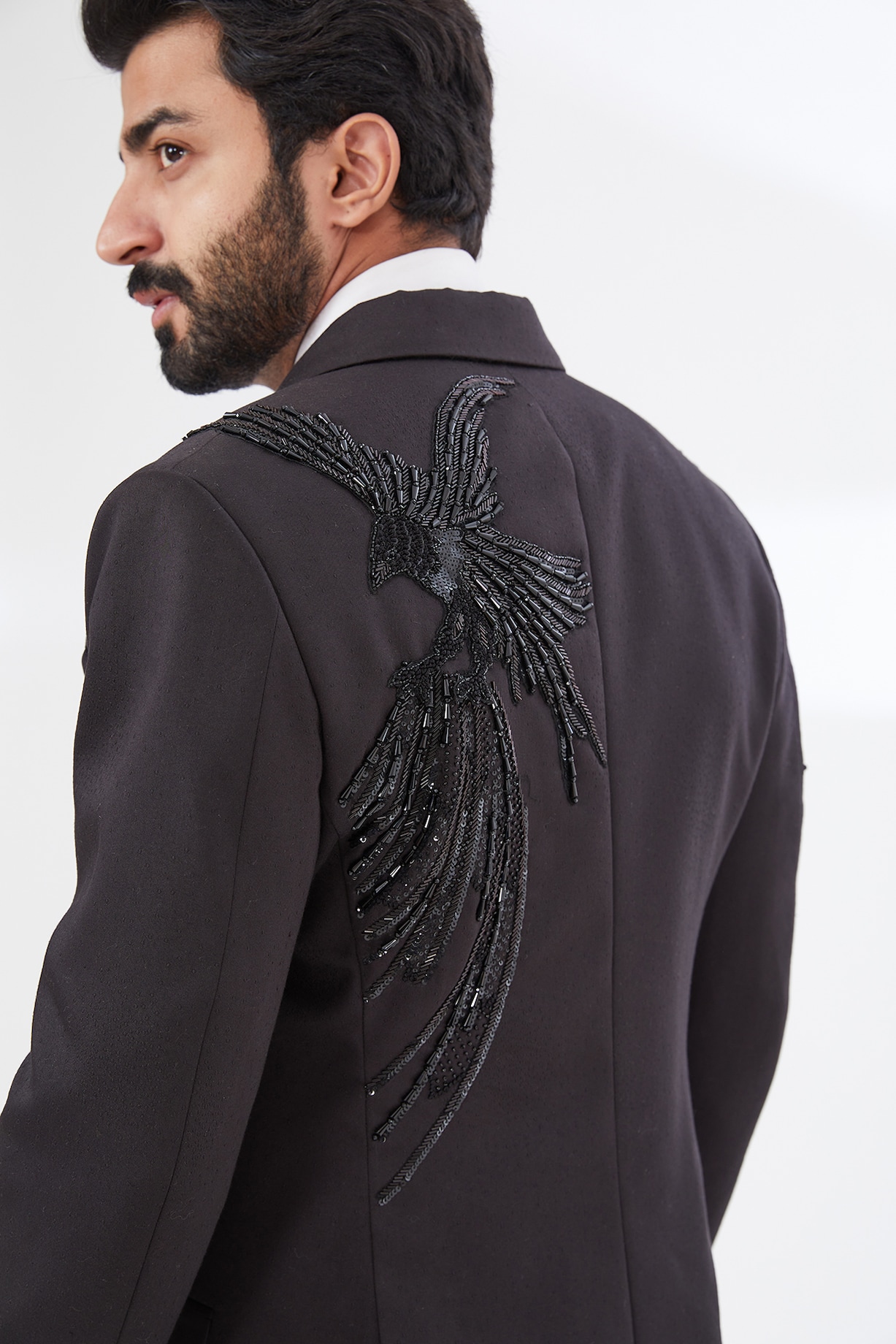 Buy Black Tricot Embroidered Blazer Set For Men by Paarsh Online