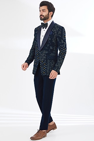 Blue Embroidered Blazer Set by attire by kunal & Sid j