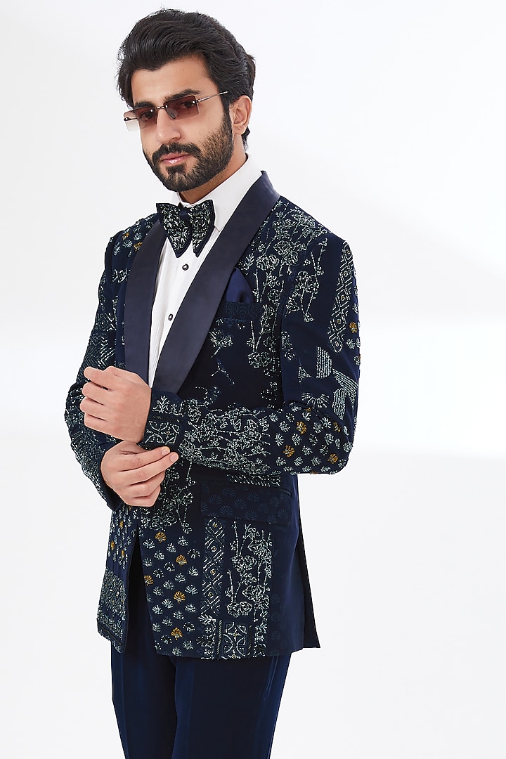 Blue Embroidered Blazer Set by attire by kunal & Sid j at Pernia's Pop Up Shop