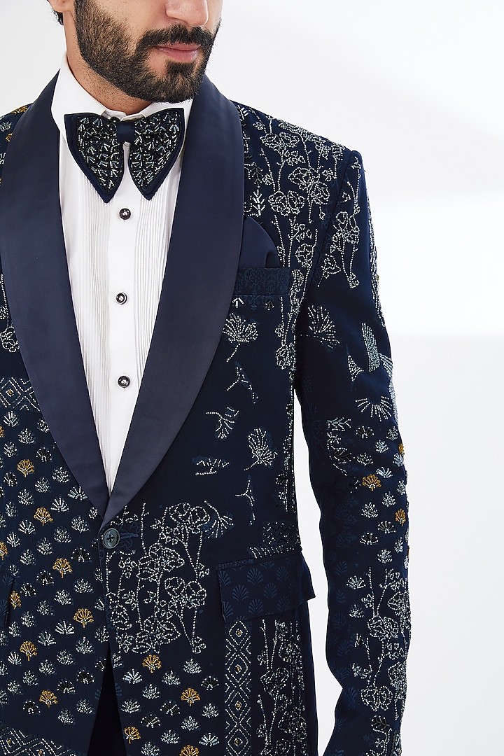 Blue Embroidered Blazer Set by attire by kunal & Sid j at Pernia's Pop Up Shop