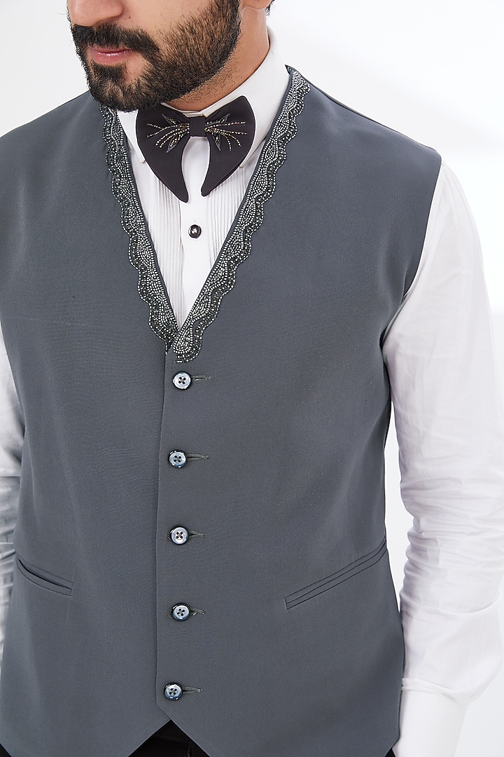 Grey Japanese Mix Waistcoat Set by attire by kunal & Sid j at Pernia's Pop Up Shop
