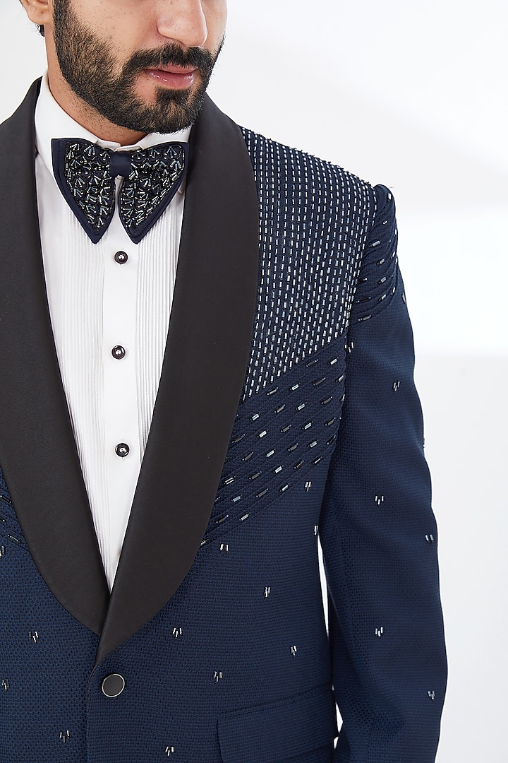 Blue Cotton Polyester Mix Beaded Blazer Set by attire by kunal & Sid j at Pernia's Pop Up Shop