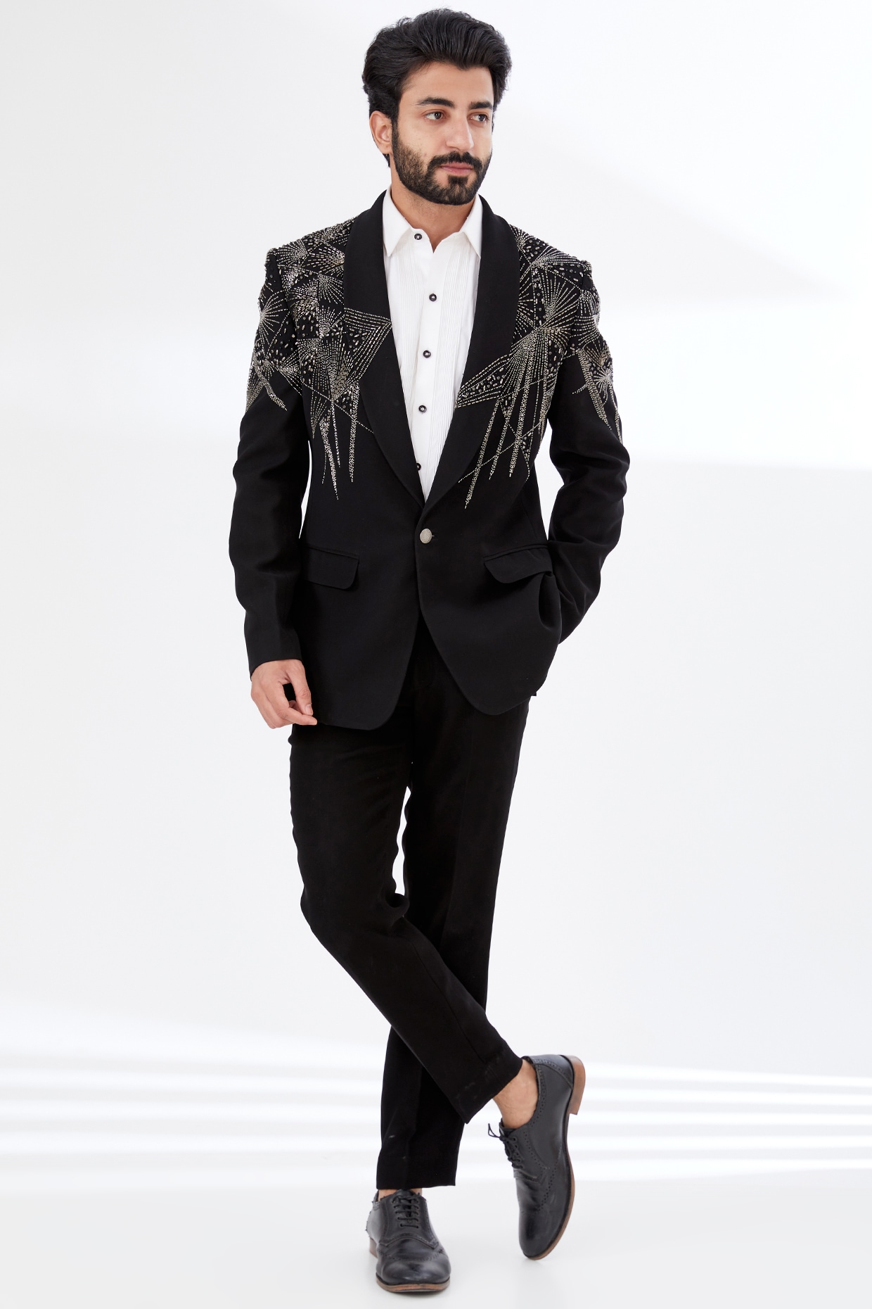 Black embroidered blazer hotsell