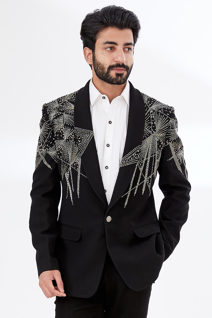 Black Embroidered Blazer Set by attire by kunal & Sid j at Pernia's Pop Up Shop