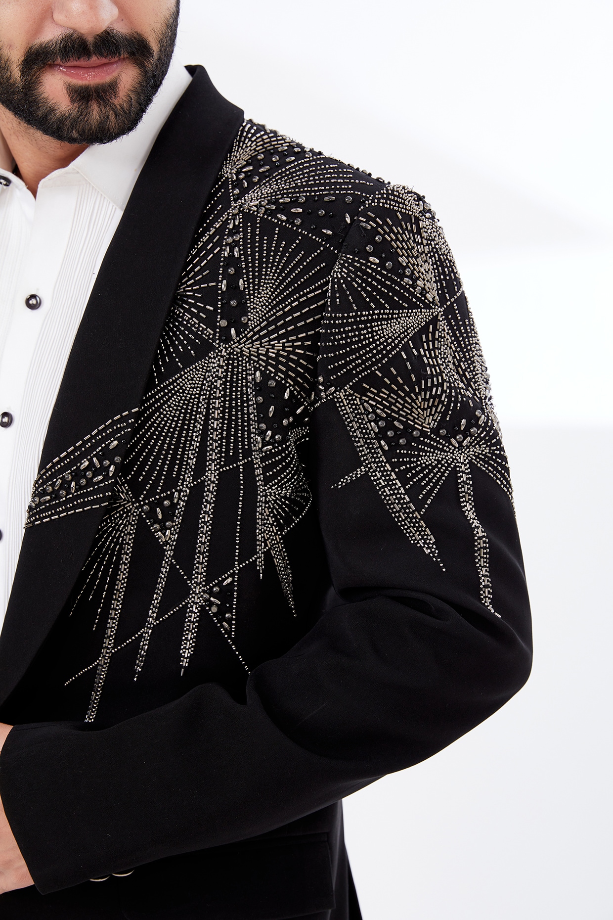 Men's black blazer with embroidered clearance design