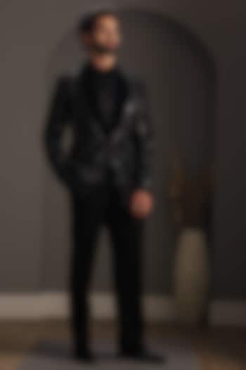 Black Velvet Embroidered Tuxedo Set by Attire by kunal & Sid j at Pernia's Pop Up Shop