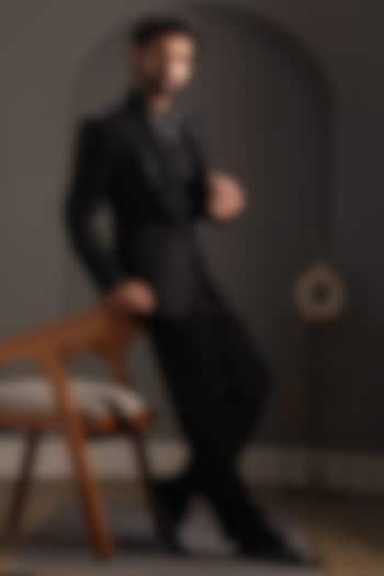 Black Terry Rayon Embroidered Tuxedo Set by Attire by kunal & Sid j at Pernia's Pop Up Shop
