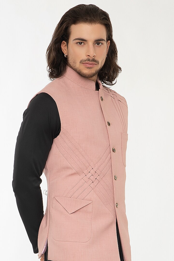 Peach Pink Cotton Lycra Bundi Jacket Set by Attire by kunal & Sid j at Pernia's Pop Up Shop