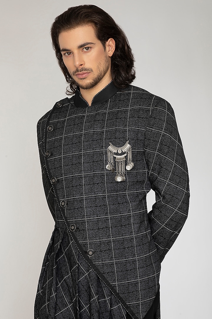 Grey Check Indo-Western Set by Attire by kunal & Sid j at Pernia's Pop Up Shop