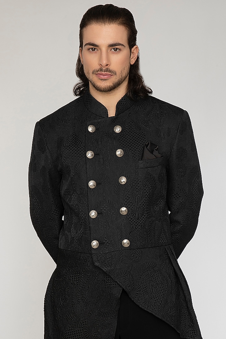 Black Jacquard Indo-Western Set by Attire by kunal & Sid j at Pernia's Pop Up Shop