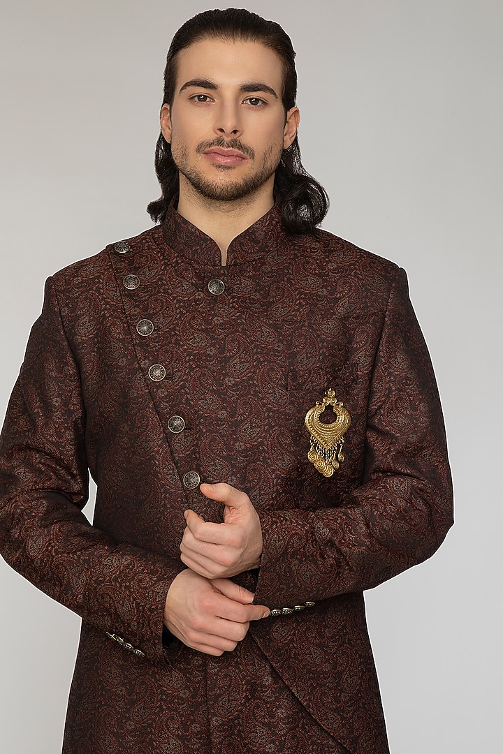 Brown Jacquard Indo-Western Set by Attire by kunal & Sid j at Pernia's Pop Up Shop