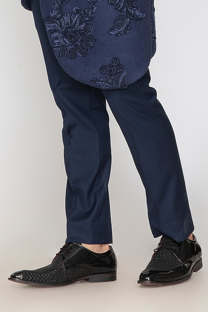 Navy Blue Jacquard Indo-Western Set by Attire by kunal & Sid j at Pernia's Pop Up Shop