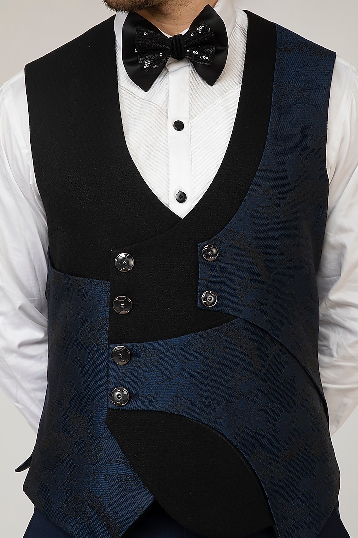 Dark Blue Poly Viscose Tuxedo Set by Attire by kunal & Sid j at Pernia's Pop Up Shop