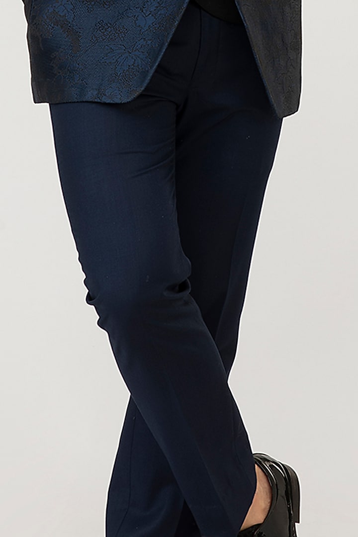 Dark Blue Poly Viscose Tuxedo Set by Attire by kunal & Sid j at Pernia's Pop Up Shop