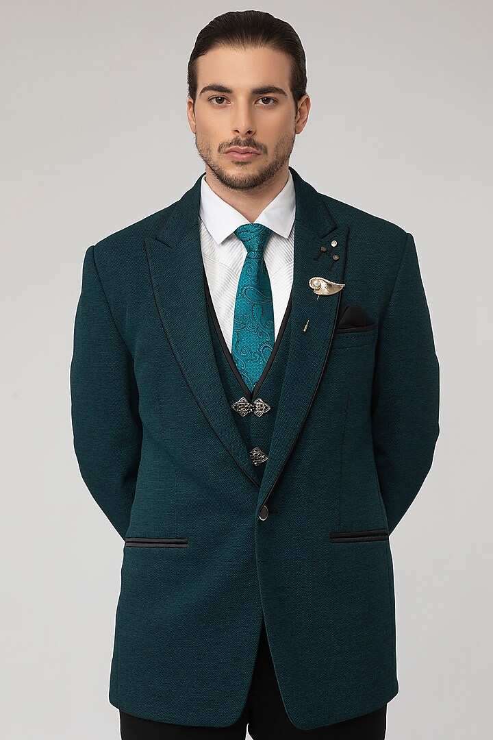 Aqua Green Embellished Tuxedo Set by Attire by kunal & Sid j at Pernia's Pop Up Shop