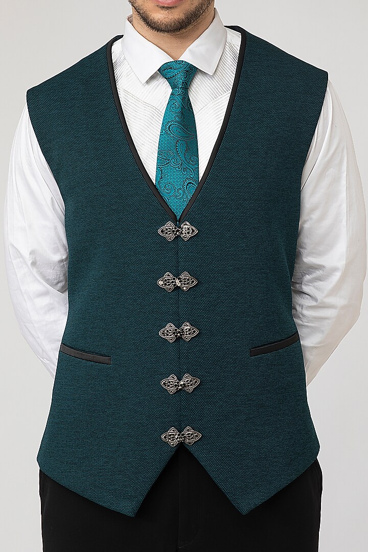 Aqua Green Embellished Tuxedo Set by Attire by kunal & Sid j at Pernia's Pop Up Shop