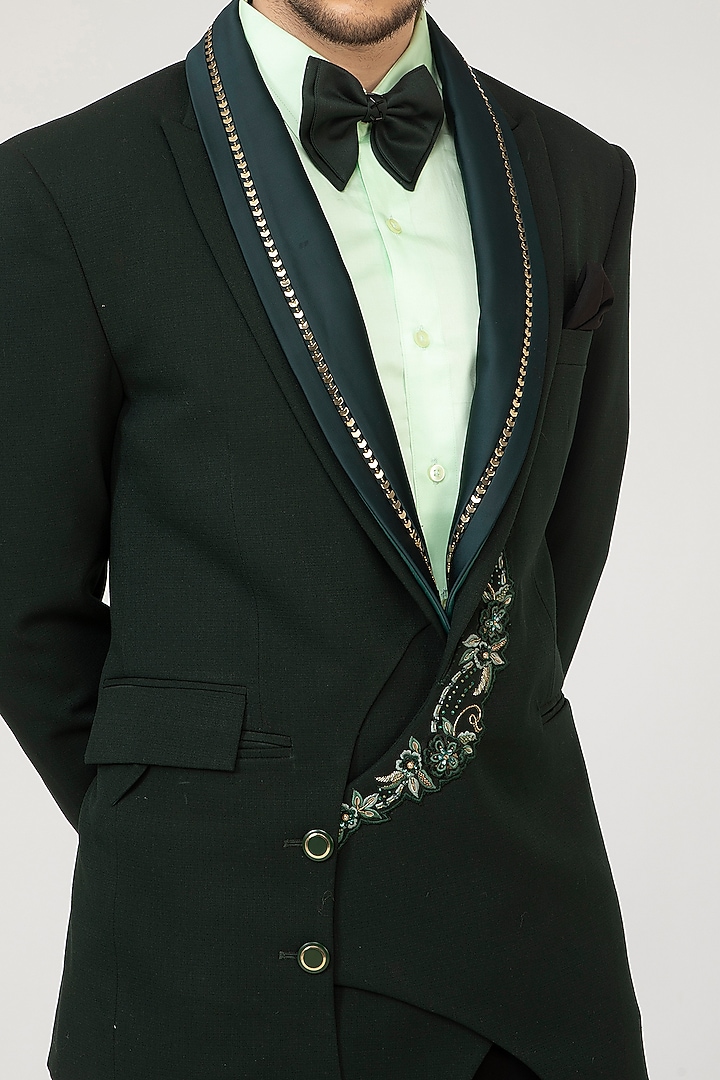 Green Embroidered Tuxedo Set by Attire by kunal & Sid j at Pernia's Pop Up Shop
