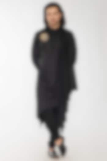 Black Satin Silk Draped Kurta Set by Attire by kunal & Sid j at Pernia's Pop Up Shop