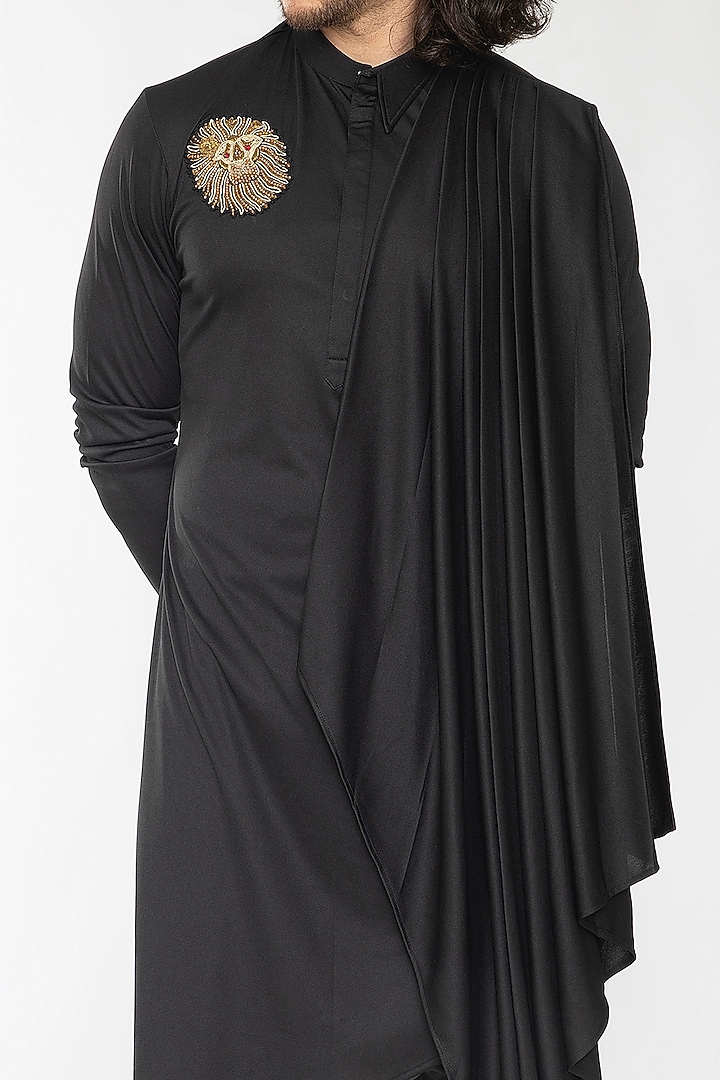 Black Satin Silk Draped Kurta Set by Attire by kunal & Sid j at Pernia's Pop Up Shop