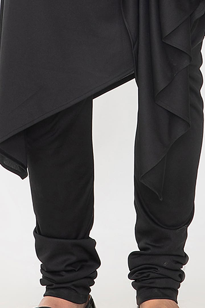Black Satin Silk Draped Kurta Set by Attire by kunal & Sid j at Pernia's Pop Up Shop