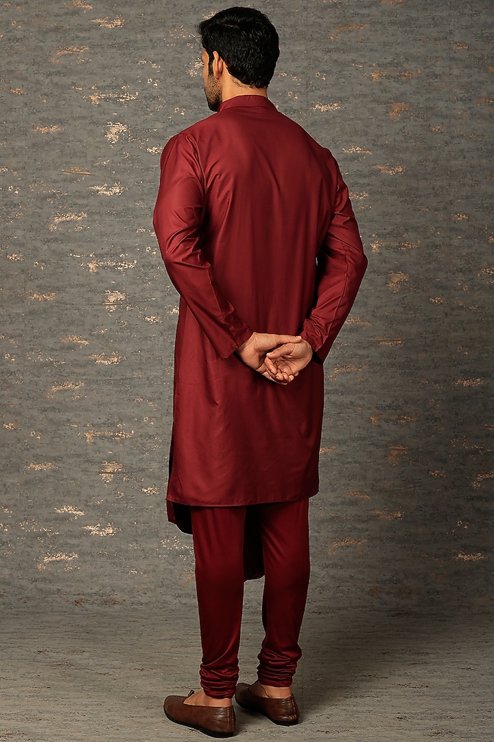 Maroon Cotton Silk Draped Kurta Set by Attire by kunal & Sid j at Pernia's Pop Up Shop
