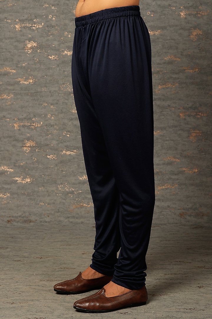 Dark Blue Satin Silk Draped Kurta Set by Attire by kunal & Sid j at Pernia's Pop Up Shop