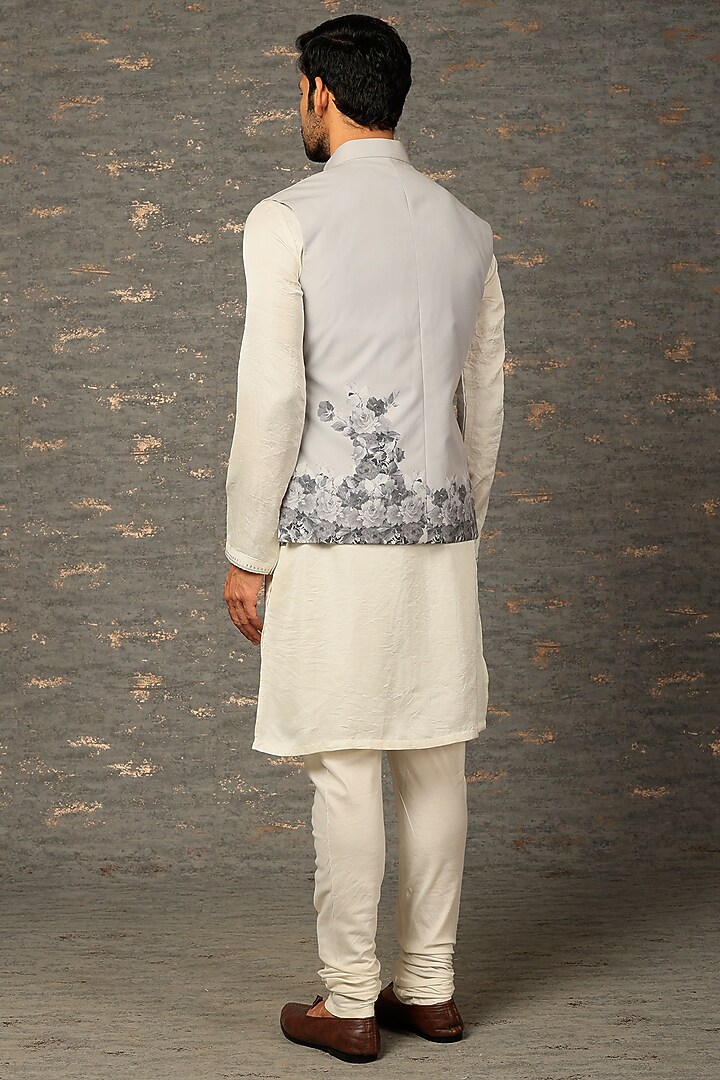Grey Cotton Digital Printed Bundi Jacket Set by Attire by kunal & Sid j at Pernia's Pop Up Shop