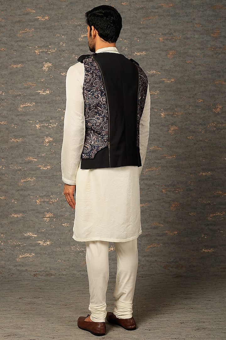 Black Cotton Silk Waistcoat With Kurta Set by Attire by kunal & Sid j at Pernia's Pop Up Shop