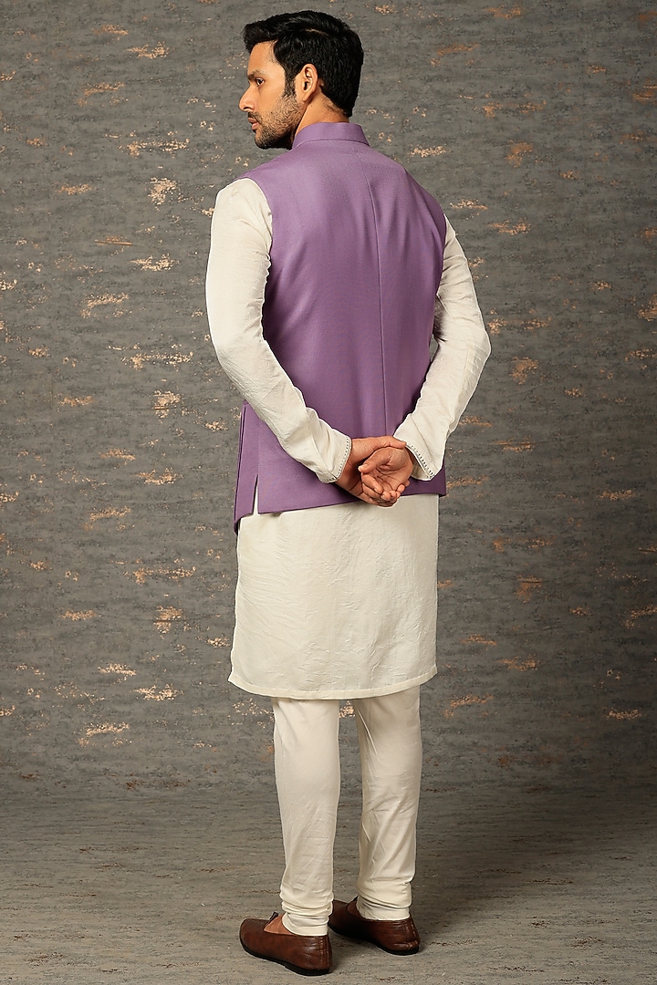 Purple Cotton Silk Pleated Bundi Jacket Set by Attire by kunal & Sid j at Pernia's Pop Up Shop