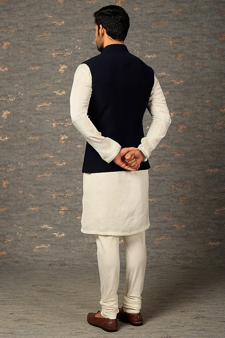 Blue Cotton Silk Bundi Jacket Set by Attire by kunal & Sid j at Pernia's Pop Up Shop