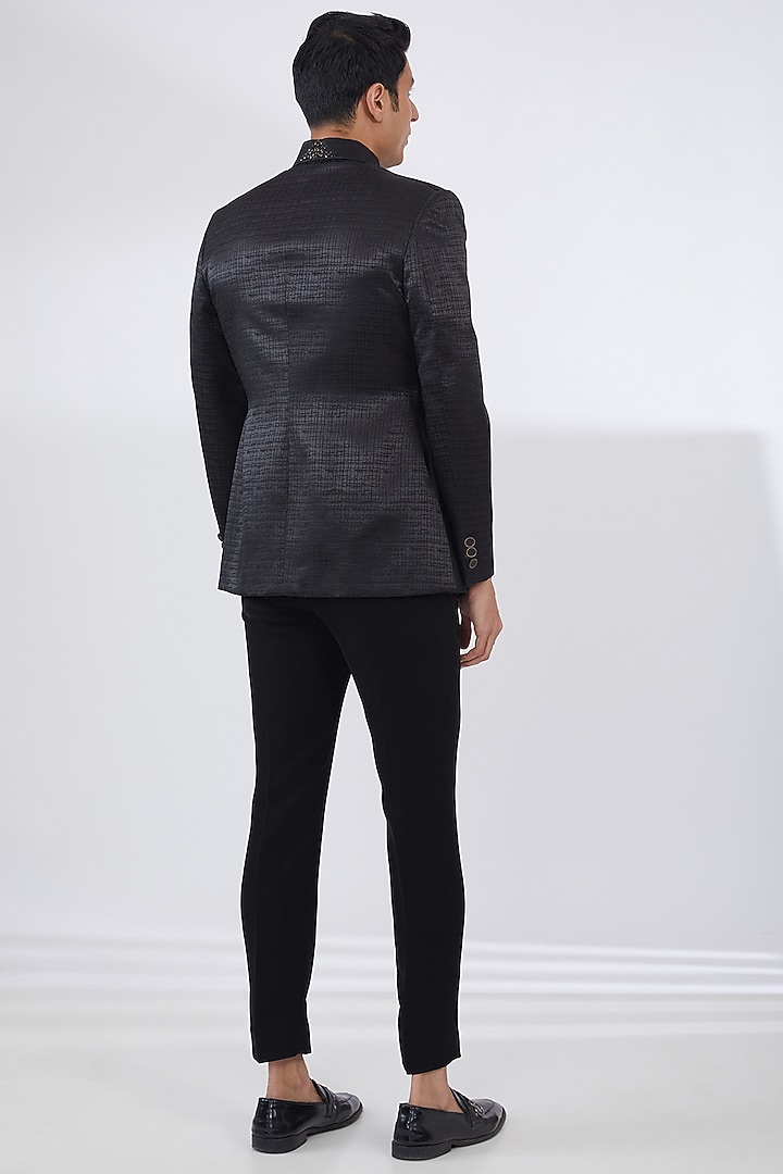 Black Velvet Handwork Bandhgala Set by Attire by kunal & Sid j at Pernia's Pop Up Shop