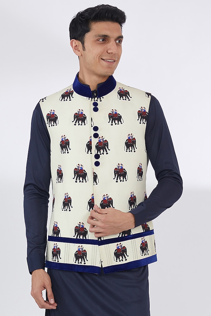 White Self Quilt Cotton Printed Bundi Jacket Set by Attire by kunal & Sid j at Pernia's Pop Up Shop