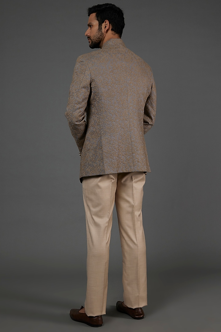 Grey Linen Bandhgala Set by attire by kunal & Sid j at Pernia's Pop Up Shop