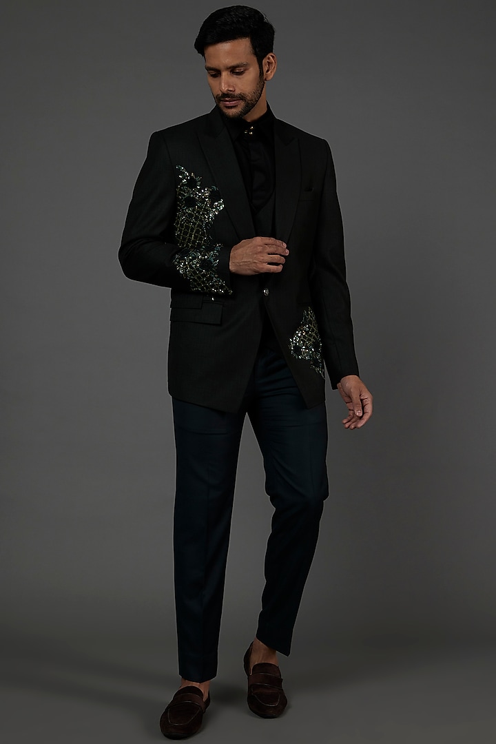 Dark Green Embroidered Suit Set by attire by kunal & Sid j