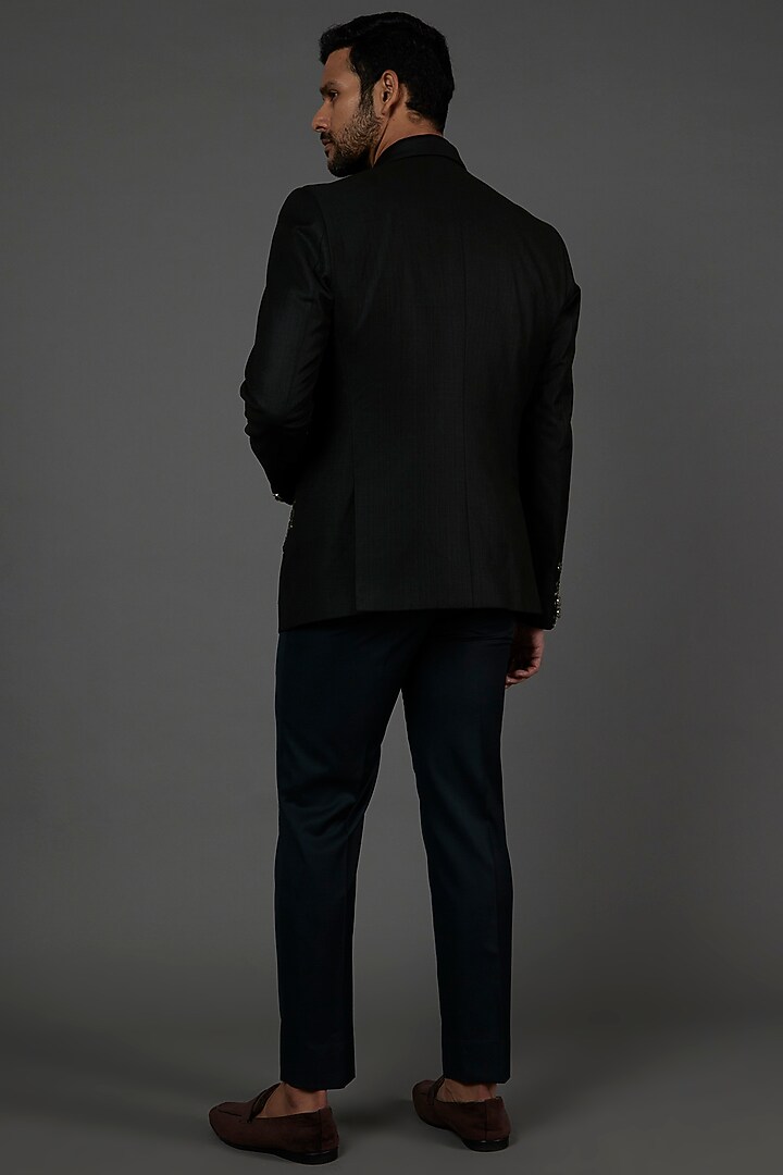 Dark Green Polyester Sequins Embroidered Tuxedo Set by attire by kunal & Sid j at Pernia's Pop Up Shop