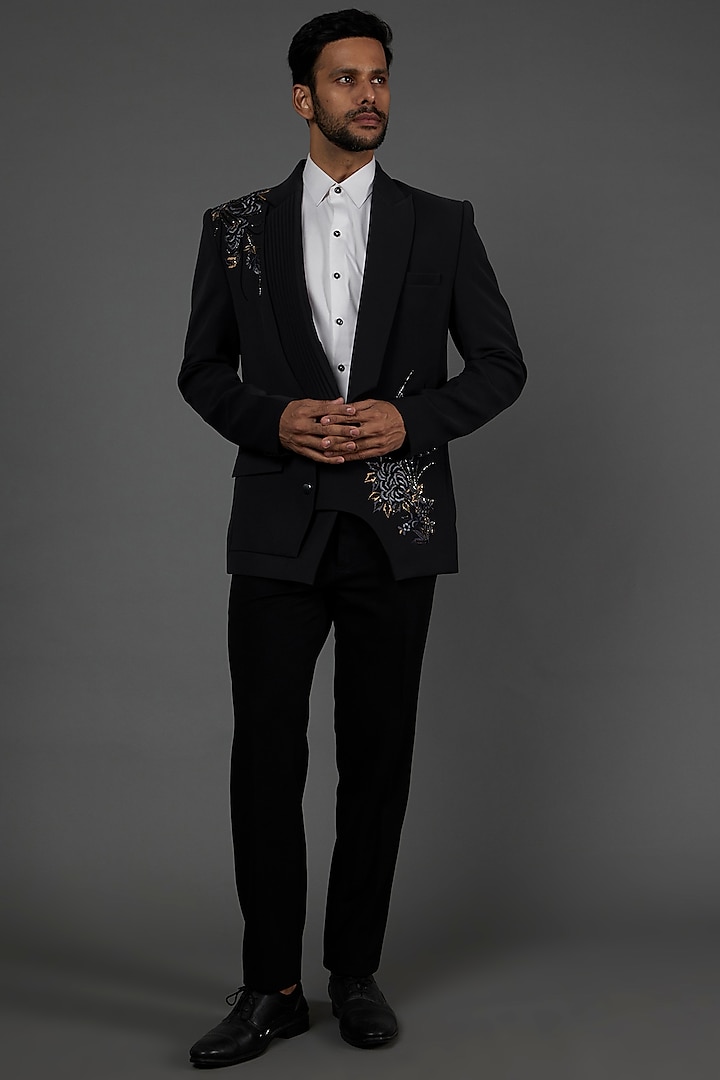 Grey Embroidered Suit Set by attire by kunal & Sid j