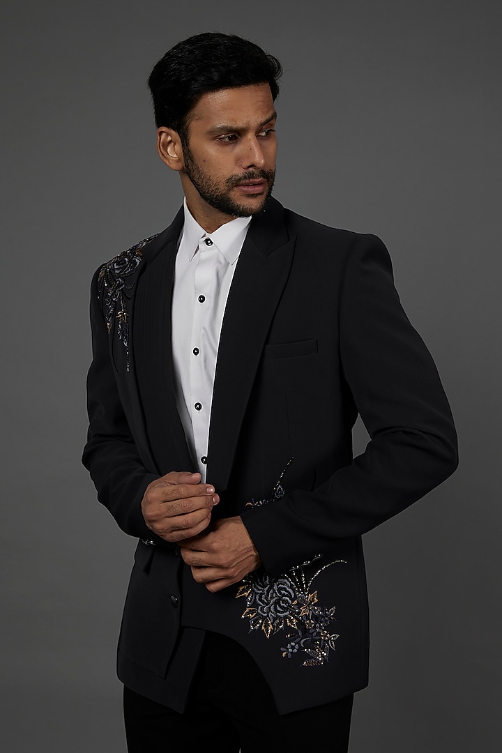 Grey Polyester Hand Work Tuxedo Set by attire by kunal & Sid j at Pernia's Pop Up Shop