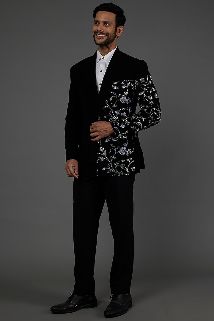 Black Embroidered Suit Set by attire by kunal & Sid j