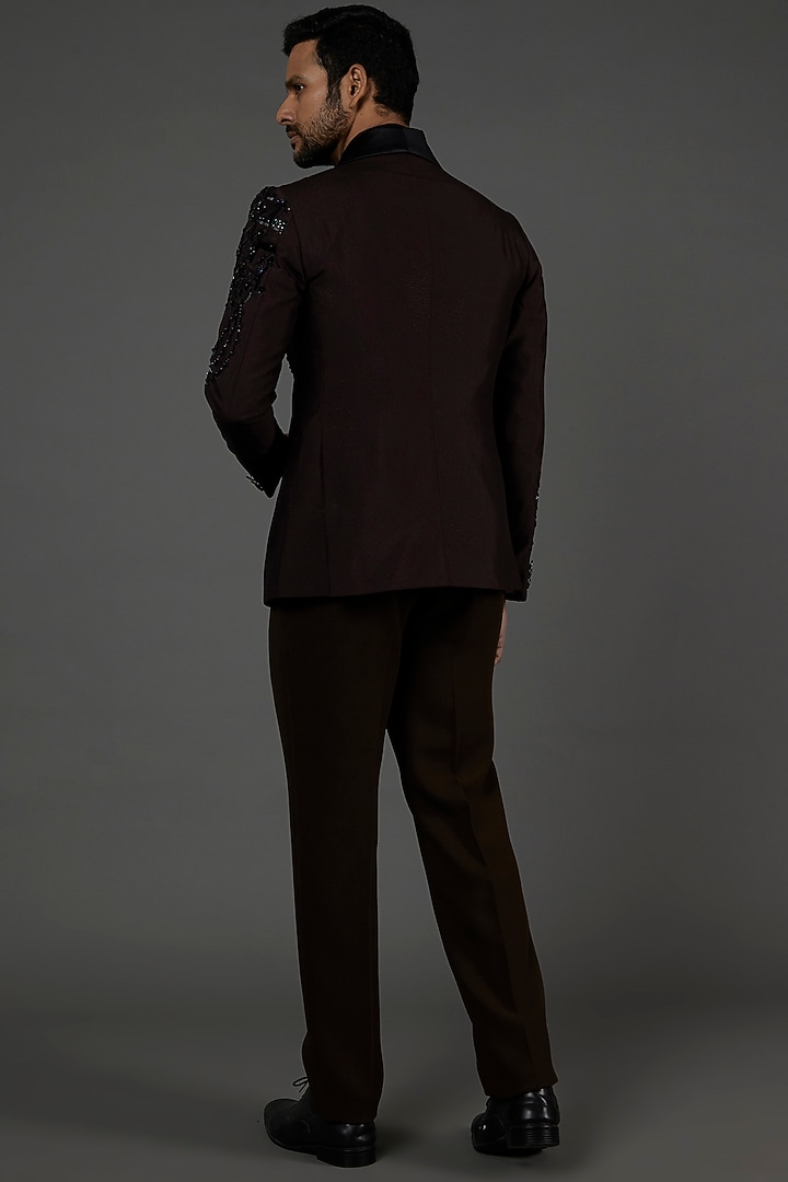Wine Japanese Polyester Hand Work Tuxedo Set by attire by kunal & Sid j at Pernia's Pop Up Shop