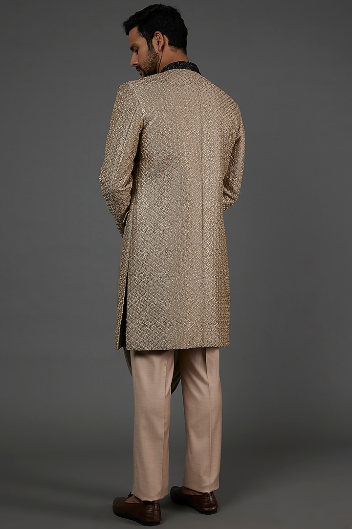 Grey Silk Wedding Indowestern Jacket Set by attire by kunal & Sid j at Pernia's Pop Up Shop