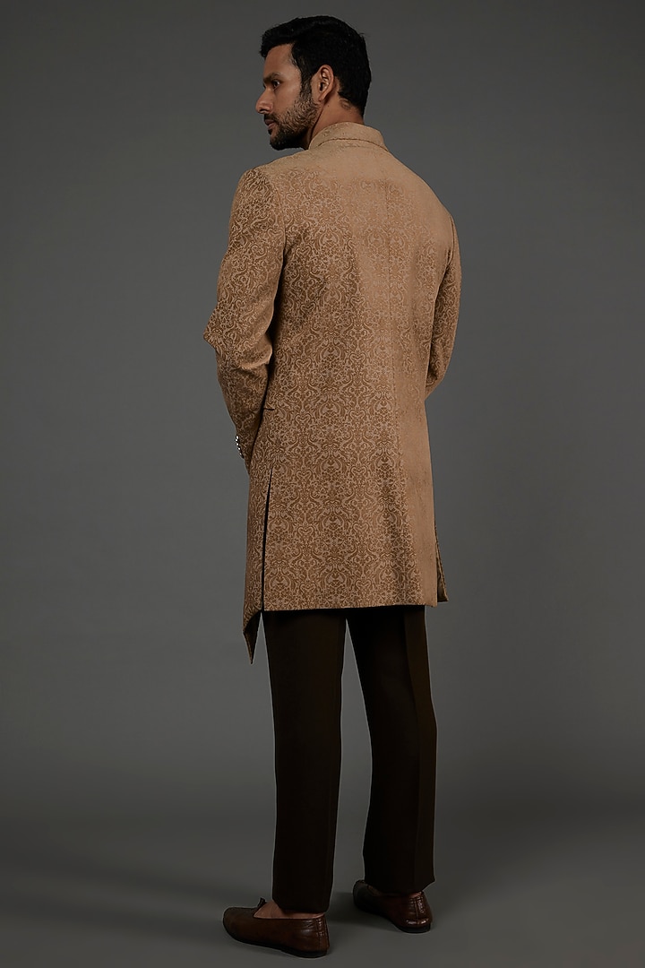 Beige Suede Wedding Indowestern Jacket Set by attire by kunal & Sid j at Pernia's Pop Up Shop